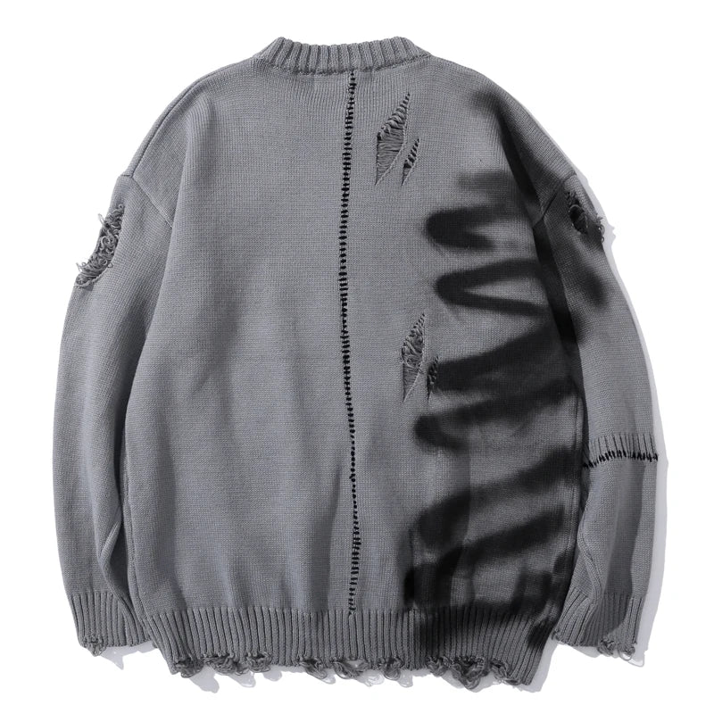 Unisex Pullovers Ripped Sweater Punk