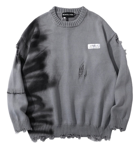 Unisex Pullovers Ripped Sweater Punk