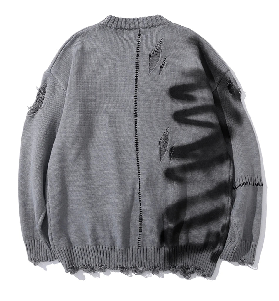 Unisex Pullovers Ripped Sweater Punk