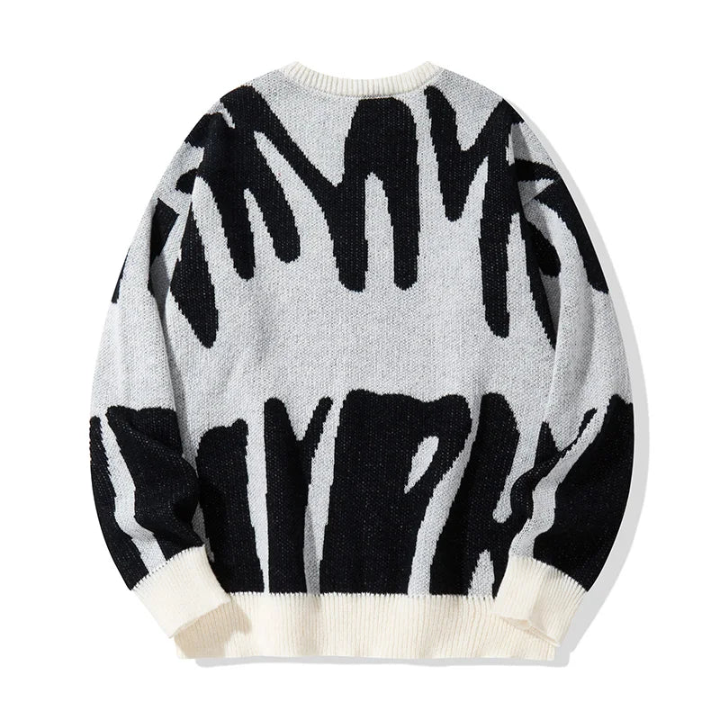 Unisex Streetwear Abstract Jacquard Sweater with Warm and Thick Contrast Color Knit