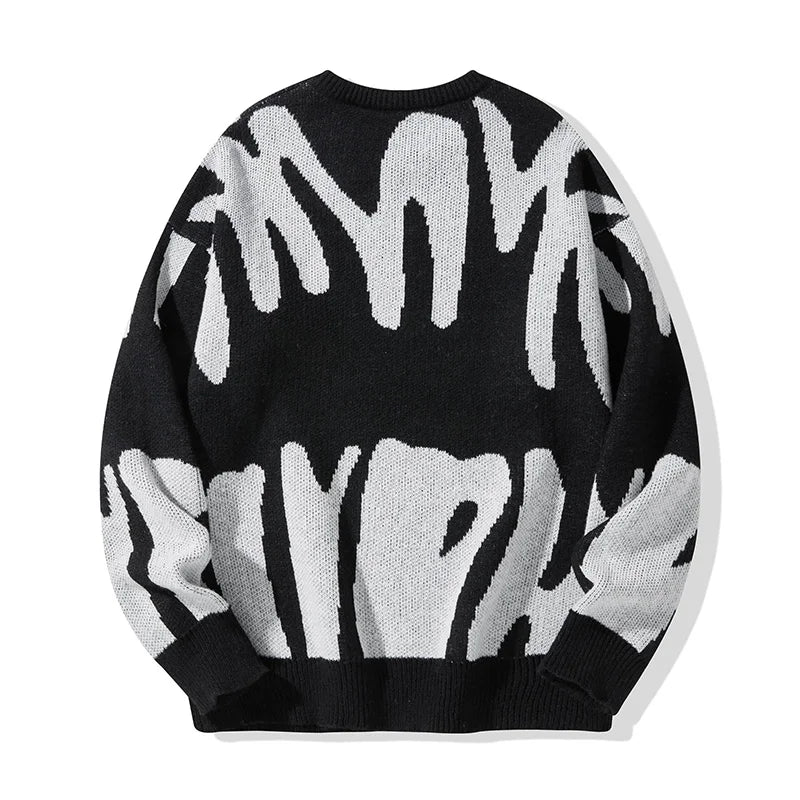 Unisex Streetwear Abstract Jacquard Sweater with Warm and Thick Contrast Color Knit