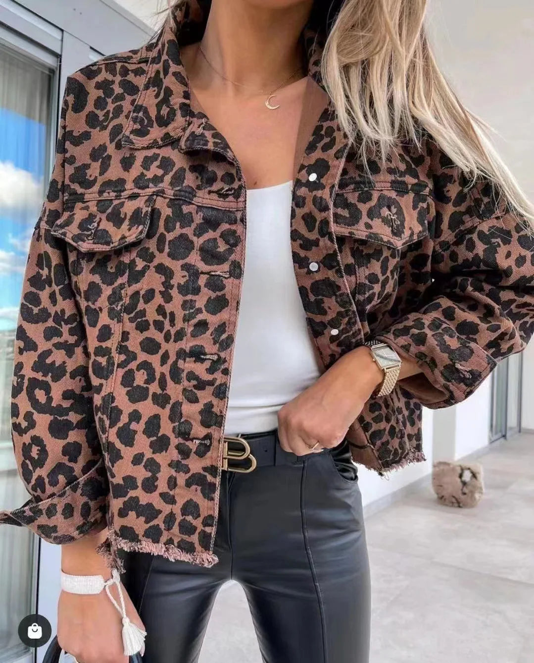 Denim Jacket Women Leopard Print Jeans