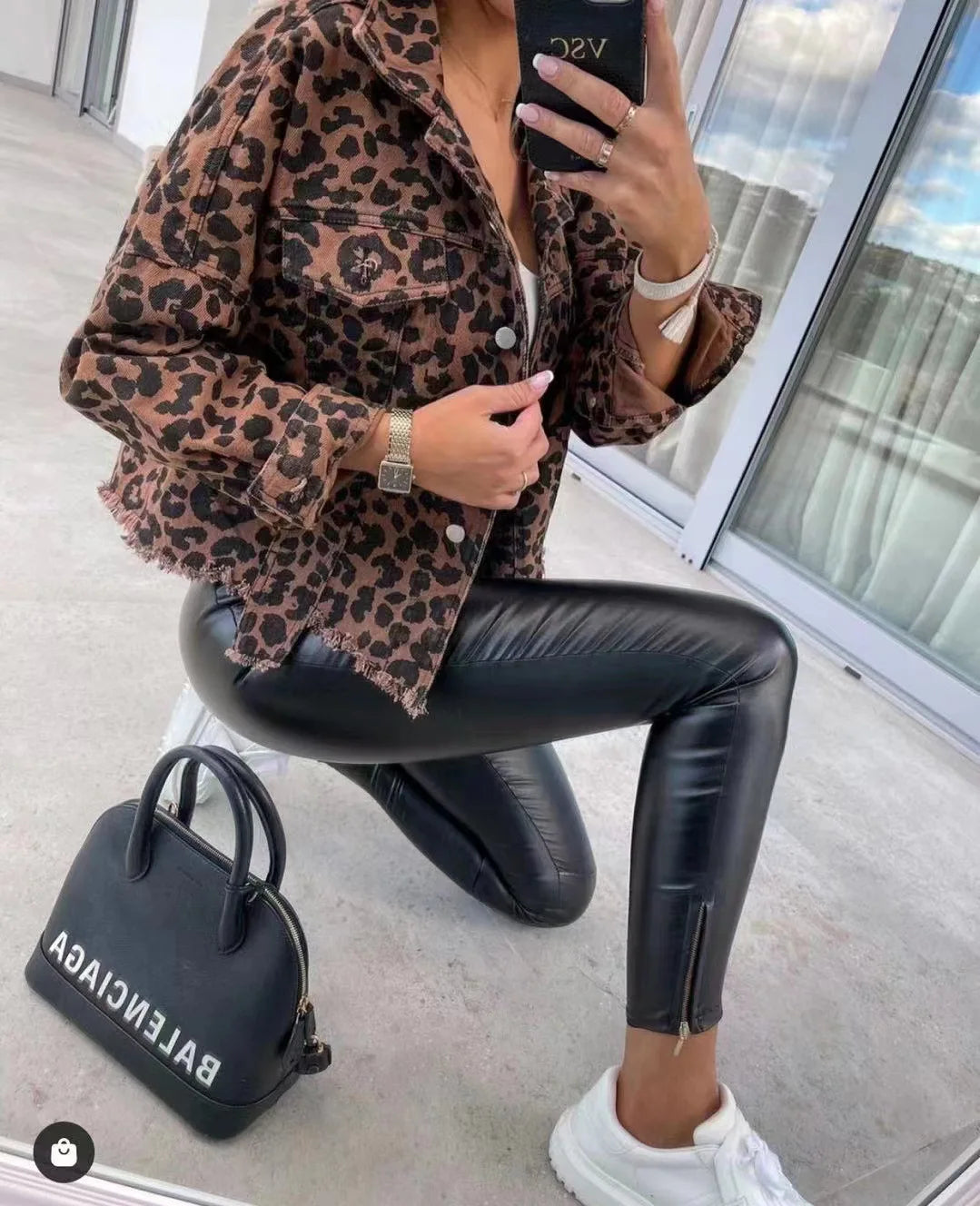 Denim Jacket Women Leopard Print Jeans